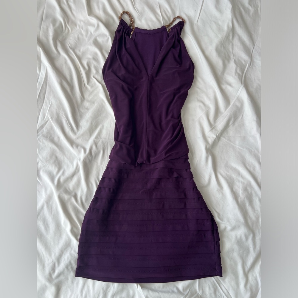 Cache Y2K Purple Chain Halter Cocktail Dress – Size 0 - Picture 2 of 6